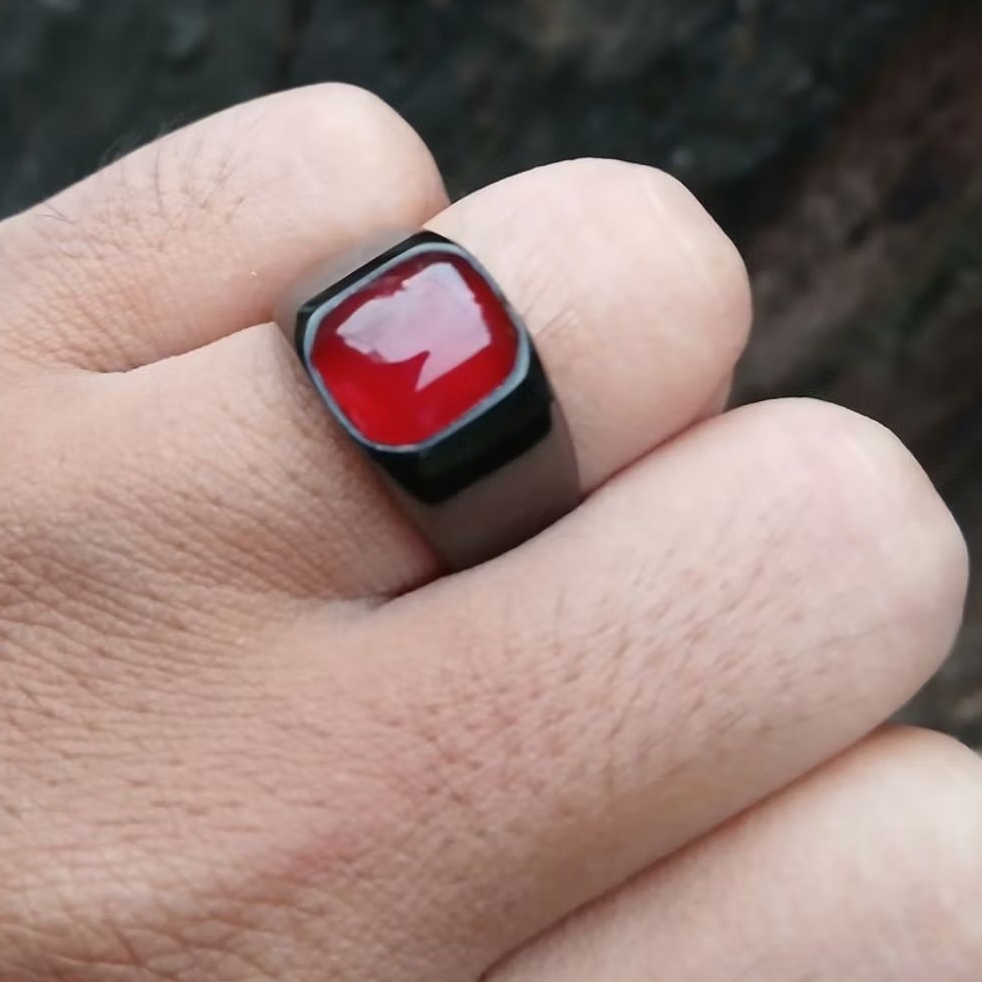 Cincin batu akik red baron kotak minimalis