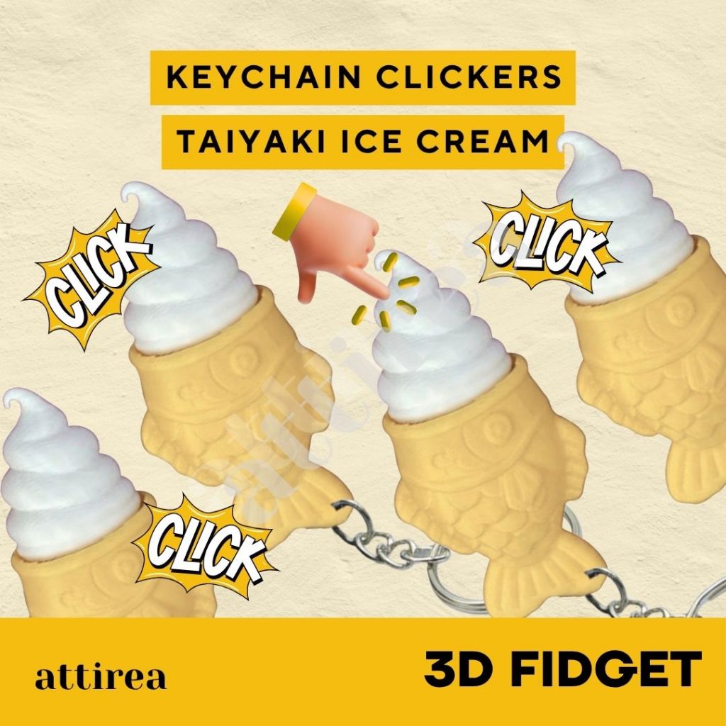 Gantungan Kunci Fidget Clicker - Taiyaki | Keychain Toys Mainan Jajanan Kue Ikan Anti Stress Iseng B