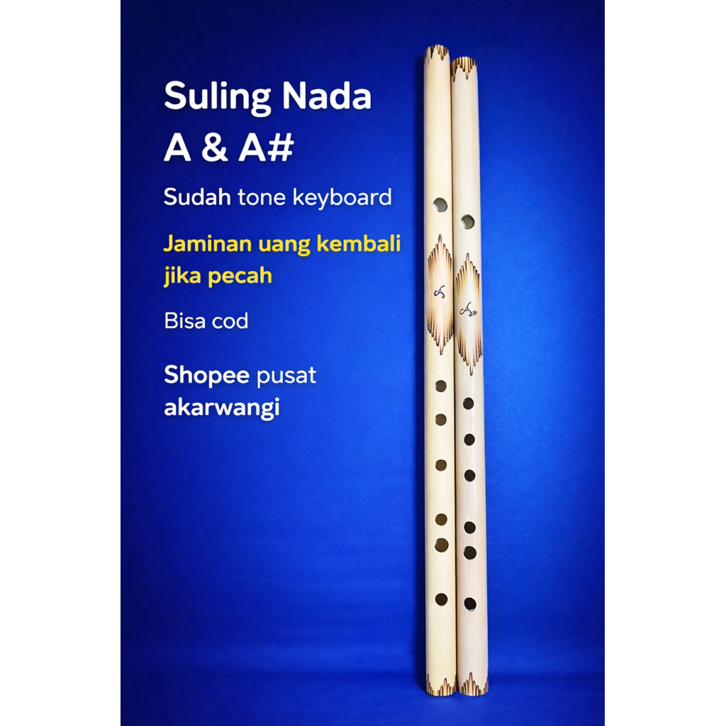 Suling Bambu 1 Set (A & A#) Sudah Stem Keyboard - Bambu Matang & Presisi