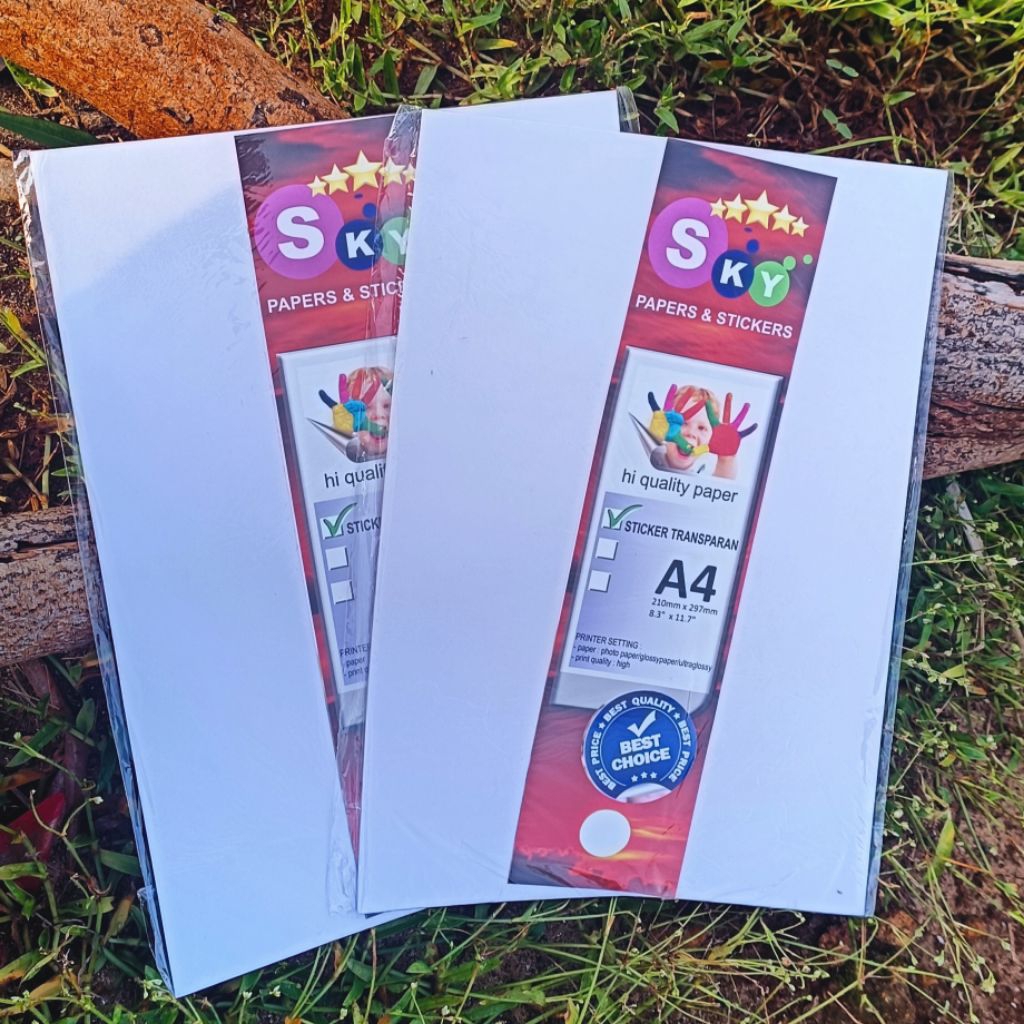 Stiker Transparan Glossy Label Sticker Transparan SKY A4 Bisa Cetak menggunakan Printer Inkjet isi 1