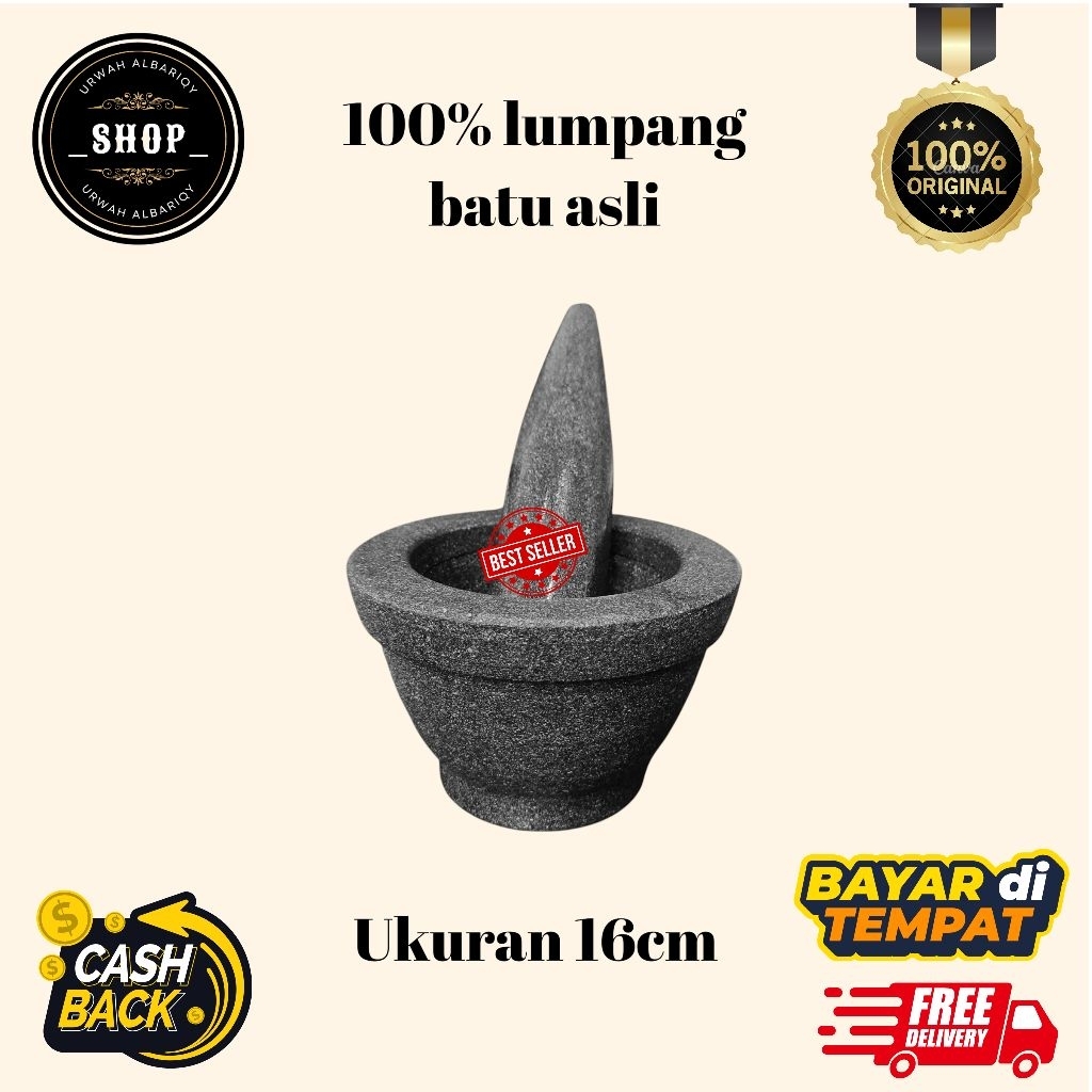 lumpang ukuran 16cm lumpang lesung batu asli 100% dari batu asli tanpa campuran free tumbukan/alu be