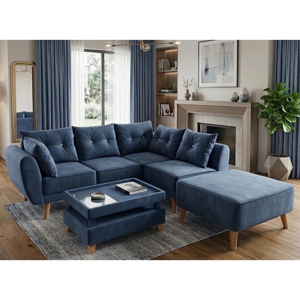 sofa L retro bahan bludru gratis ongkir bandung