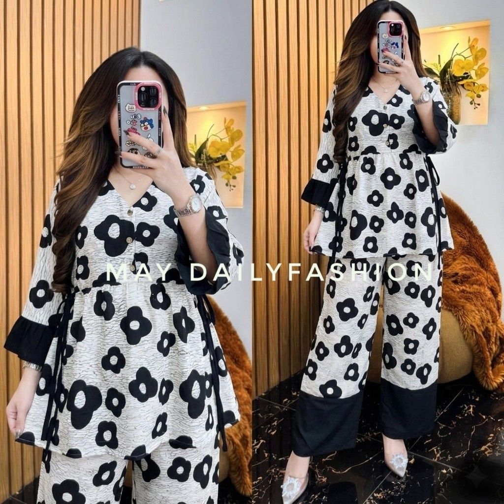 KAYLA SET CPLP SERUT MOTIF KAYU ONESET RAYON JUMBO SOPAL BUSUI OOTD DAILY WANITA SETELAN NYAMAN KEKI