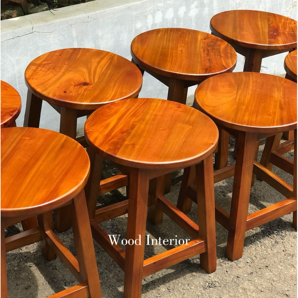 kursi stool bulat kayu jati | kursi cafe minimalis