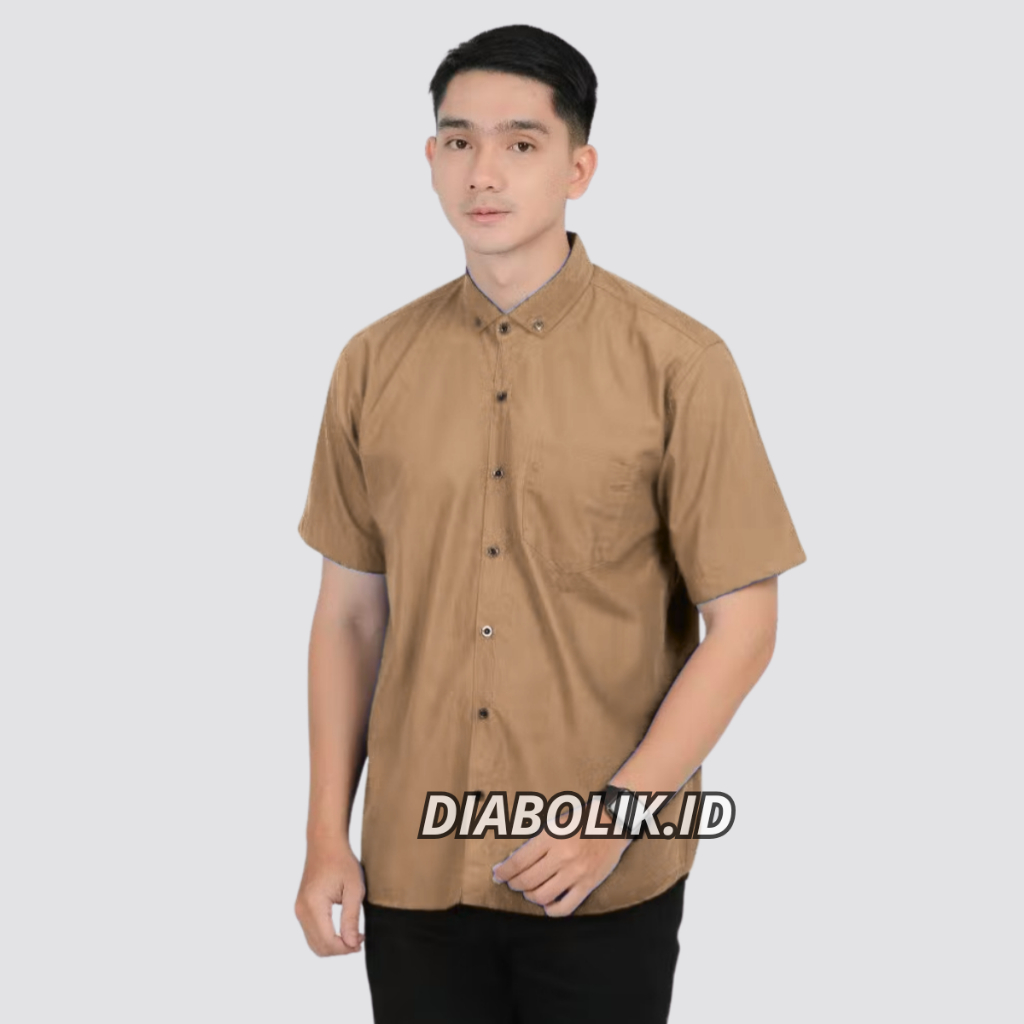 Kemeja Pria Lengan Pendek Polos Warna Coksu Coklat Susu Cream Jumbo Atasan cowok