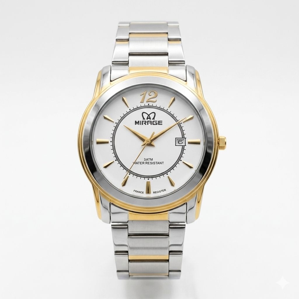 Jam Tangan Mirage 8190 Silver Kombinasi Gold Cowok