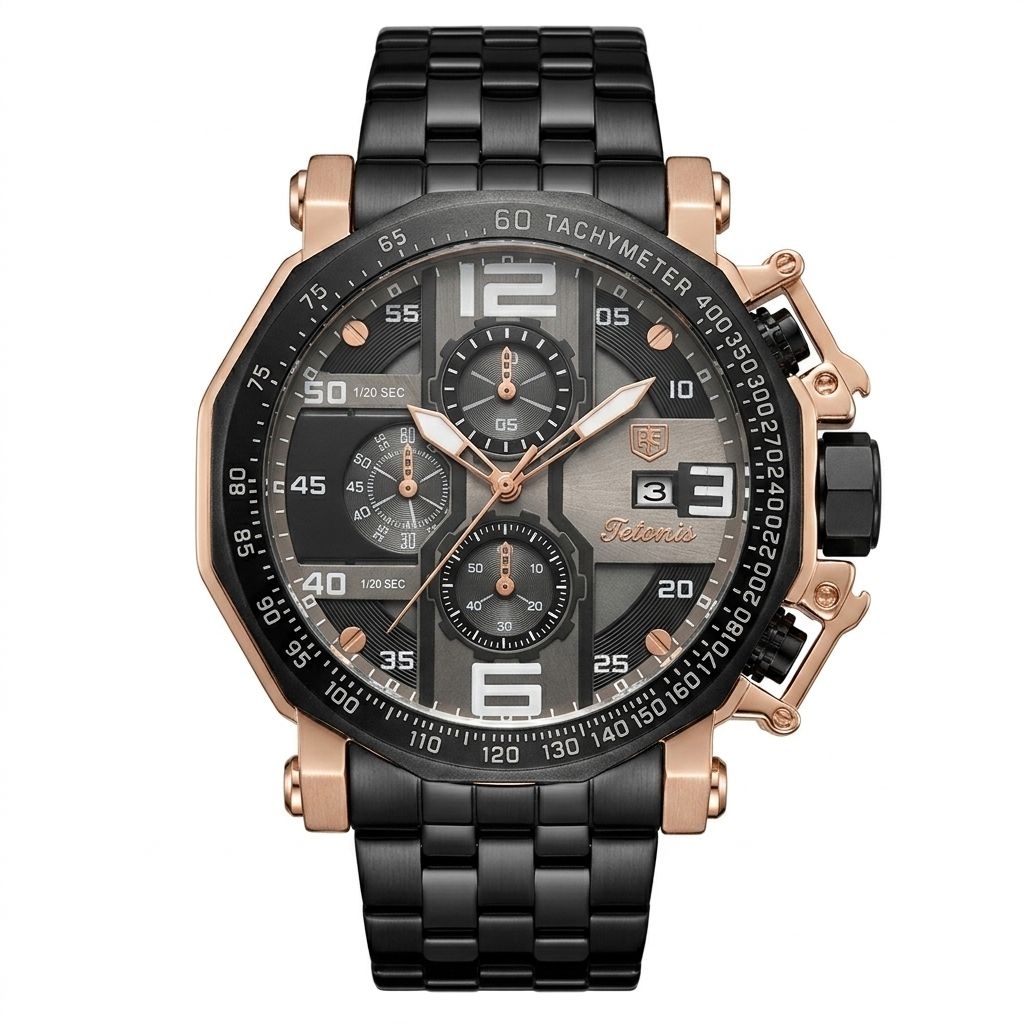 Jam Tangan Tetonis 6012 Rantai Hitam Cowok