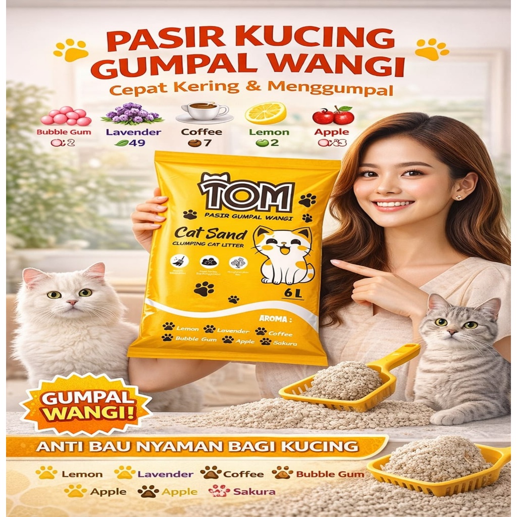6 Liter Pasir Kucing Gumpal Wangi Premium TOM CAT LITTER Aroma Segar Minim Debu