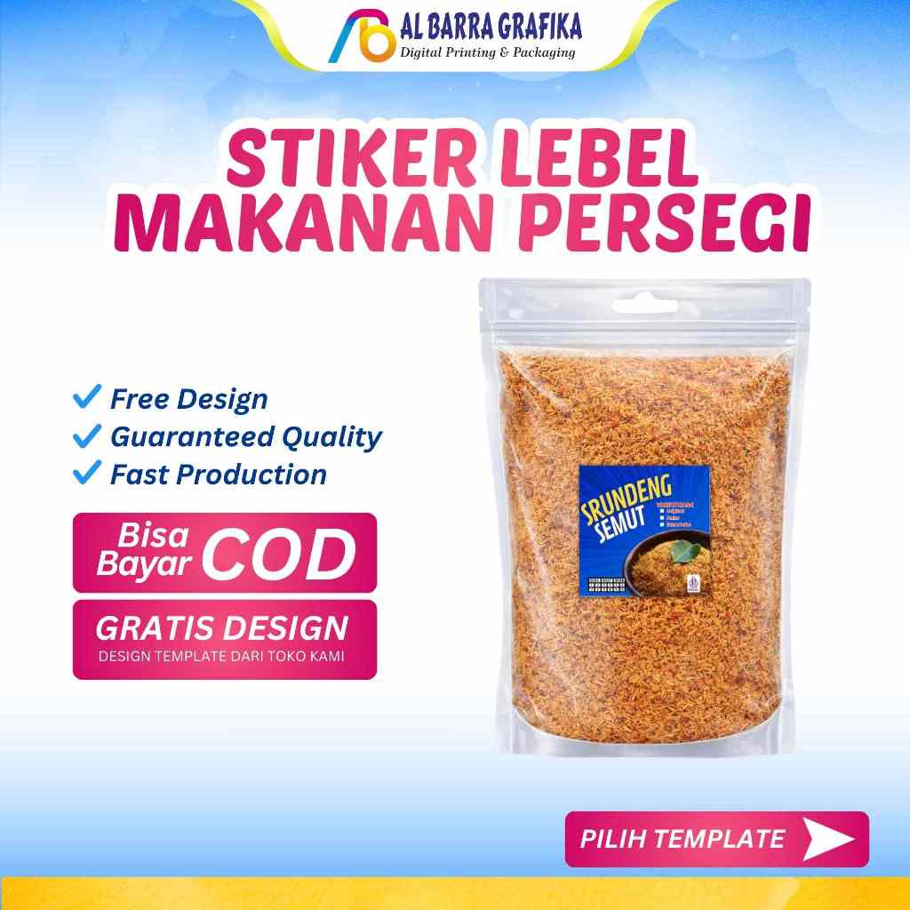 CETAK STIKER LABEL MAKANAN LOGO KOTAK STIKER PERSEGI | STIKER FREE DESAIN EDIT TEKS / TERPOTONG CETA