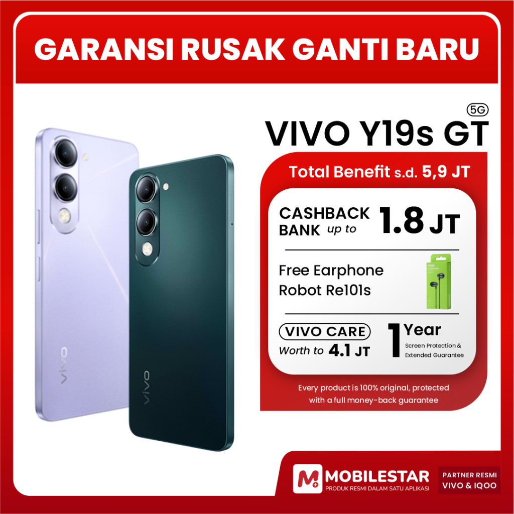 [BNIB] HP 2 JUTAAN VIVO Y19s GT 5G | CHIPSET DIMENSITY 6300 NFC | SEGEL GARANSI RESMI