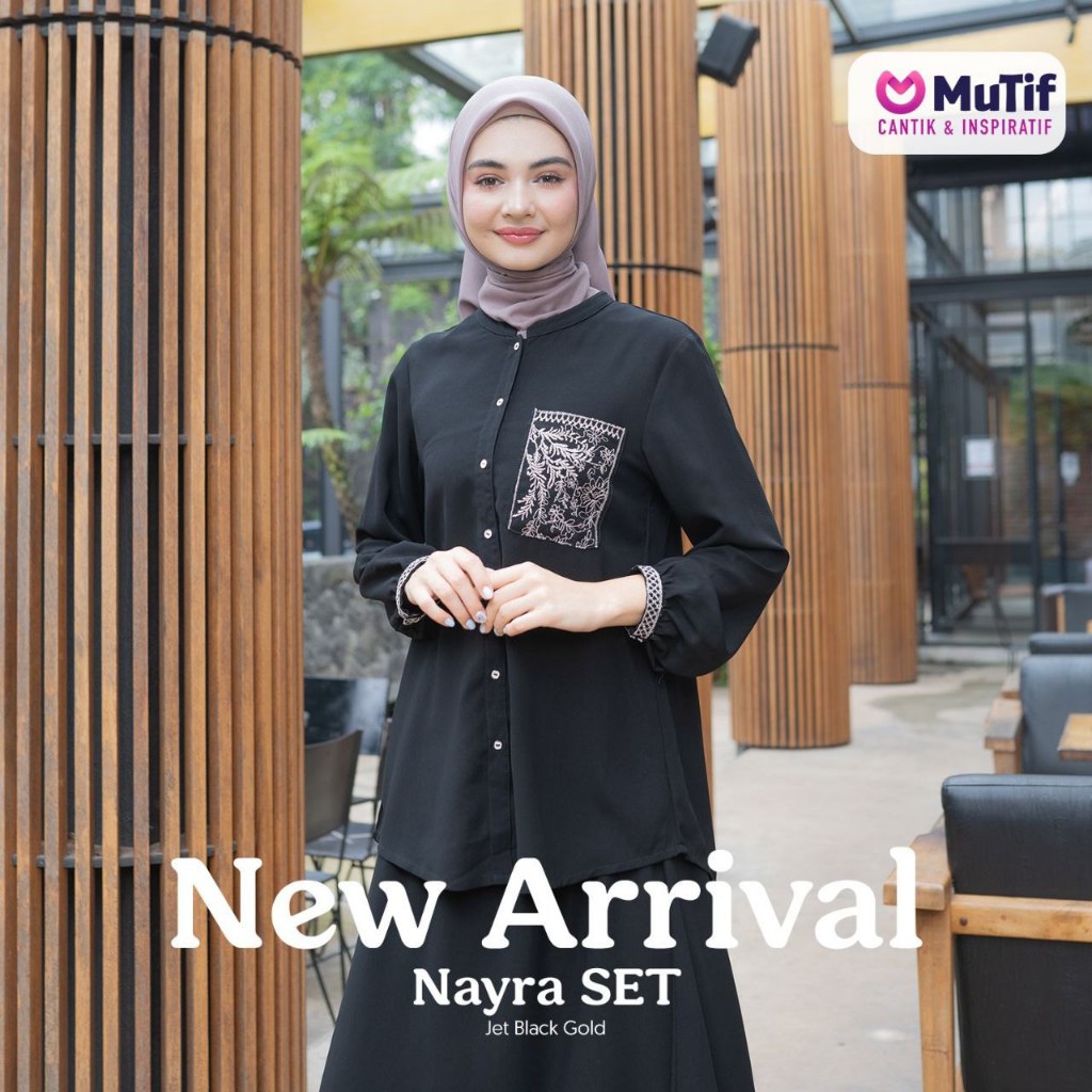 MuTif - Atasan Wanita Tunik Nayra Set Jetblack & Gold