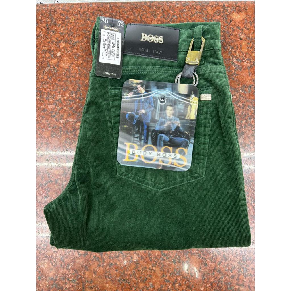 Celana Corduroy Pria BOSS Hijau Stretch Regular
