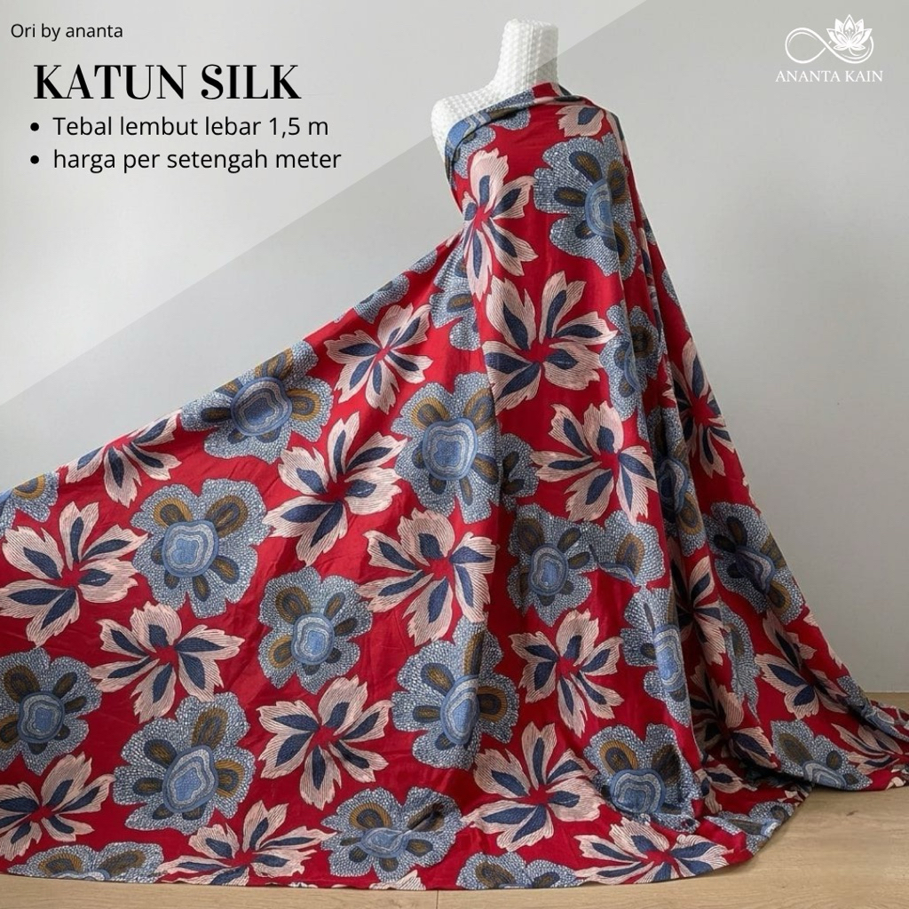 kain katun silk motif bunga besar kualitas garment