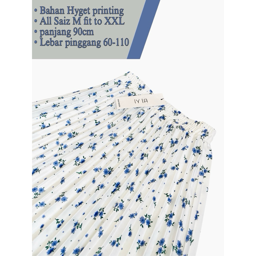 Rok plisket payung lidi motif bunga / plisket motif premium / rok payung