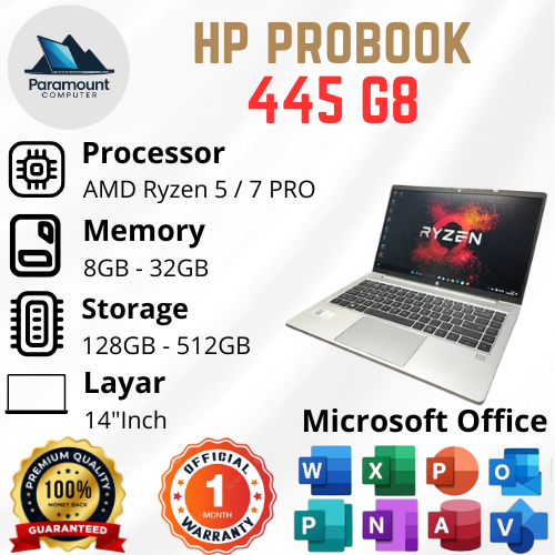 HP Probook 445 G8 Ryzen 5 / 7 (5600U) Ram 8GB / 16GB SSD 256GB / 512GB / 1TB Layar 14"inch