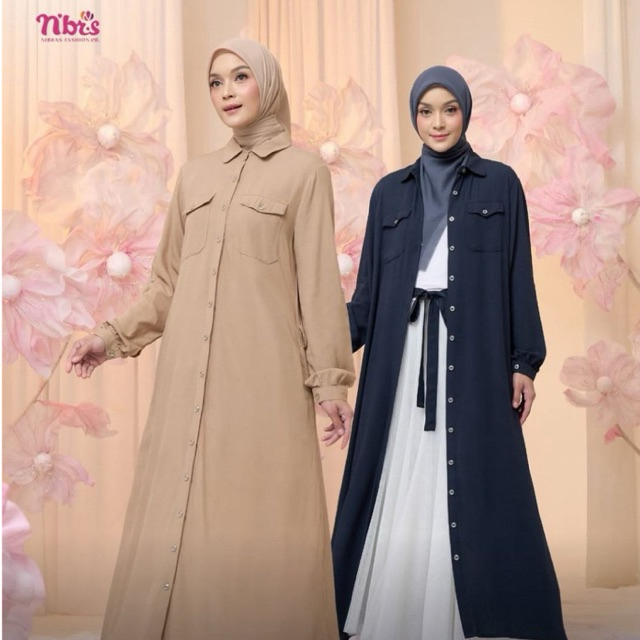 NIBRAS Gamis SELARAS 043 (Navy & Coklat Susu) Gamis Fashion Muslim