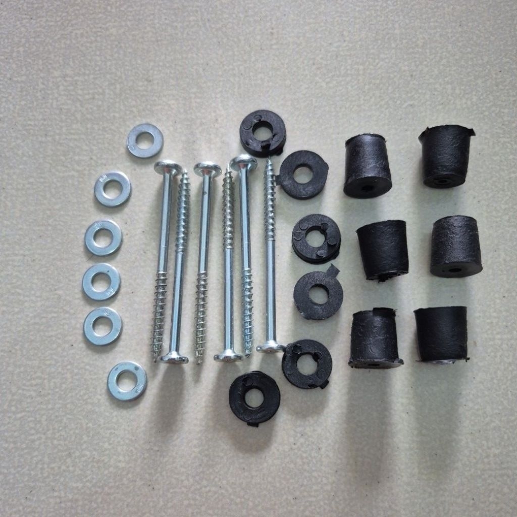 accesoris jemuran knop 15 mili/ 6 pcs lengkap, knop, ring, sekrup, ring hitam, dan sekrup kecil peng