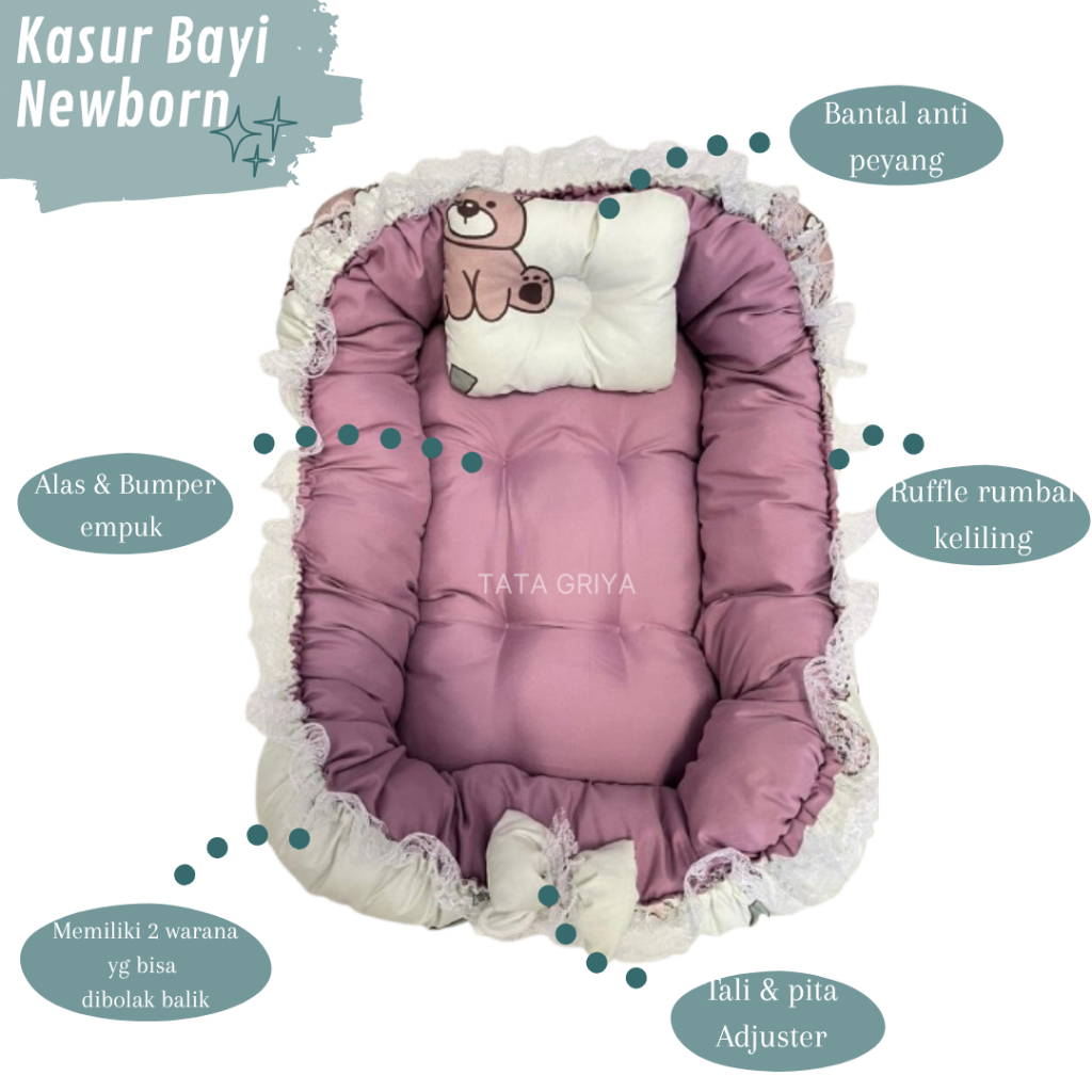 Kasur Bayi Newborn Premium Jumbo, Tebal & Aestethic Sofa Bayi Set Kelambu Free Bantal Untuk Kado Ana