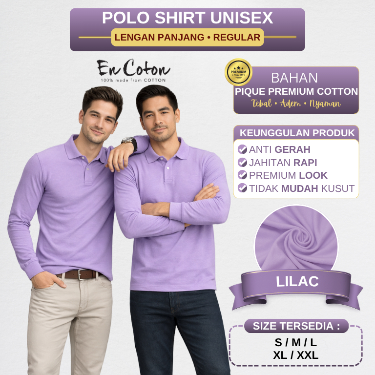 Kaos Kerah Polo LILAC LAVENDER UNGU MUDA PRIA UNISEX Premium PIQUE COTTON Tangan Lengan PANJANG (mod