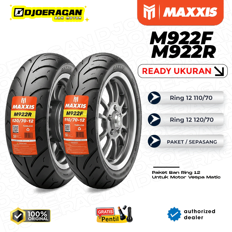Paket / Satuan Ban Vespa Ring 12 110/70 120/70 Maxxis M922 Tubeless Vespa Matc Sprint , Super , GTS