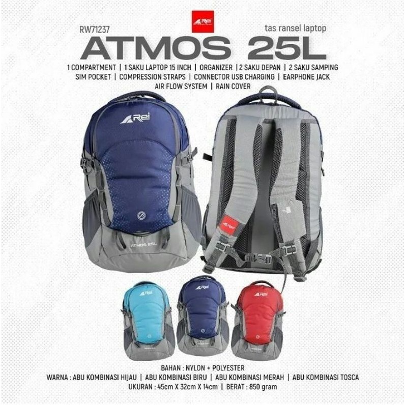 RANSEL ATMOS 25L + PORT USB + RAIN COVER BACKPACK LAPTOP AREI OUTDOORGEAR