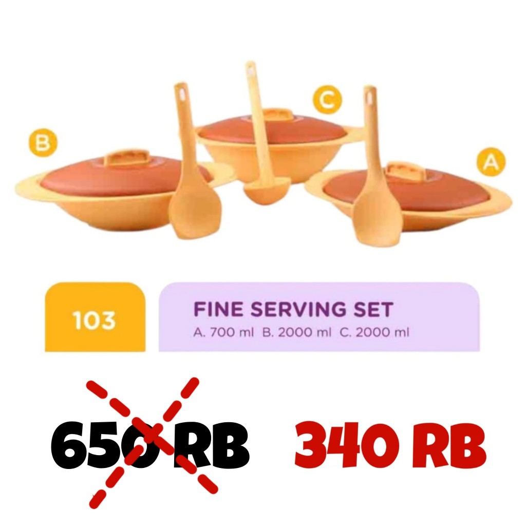 TULIPWARE FINE SERVING SET Lodor Tempat Penyajian Makanan Isi 3 Bonus Centong