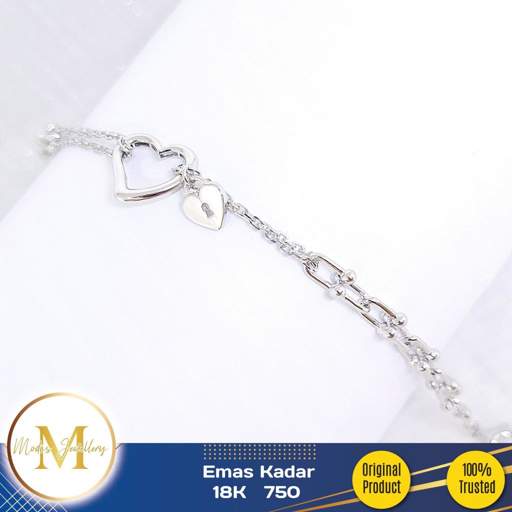 MODIS JEWELLERY - Gelang Rantai Fashion Love Italy IT Putih  - Emas 18k  750