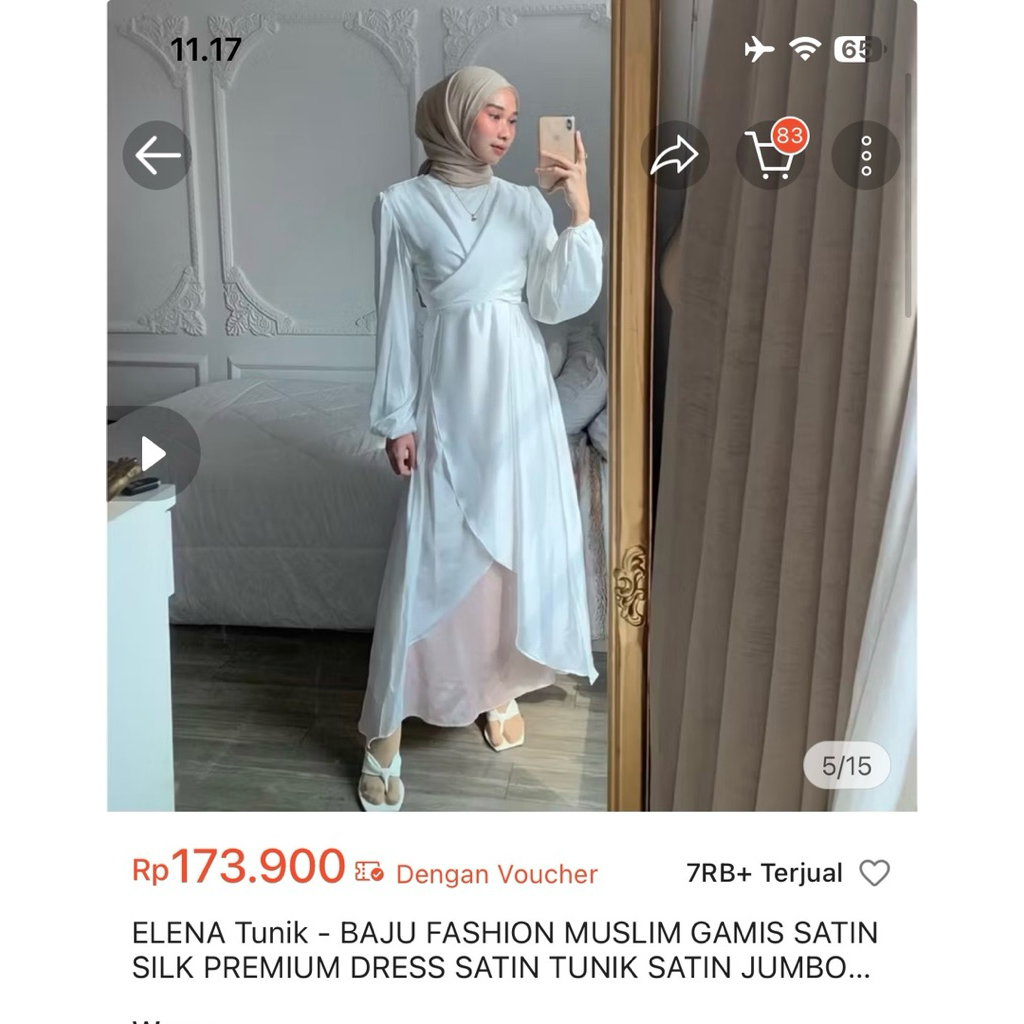 preloved elena tunik satin broken white 1x pakai
