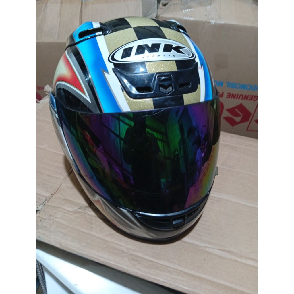 Helm batok Fullface Ink CL 25motif biru bintang devil  made in Korea