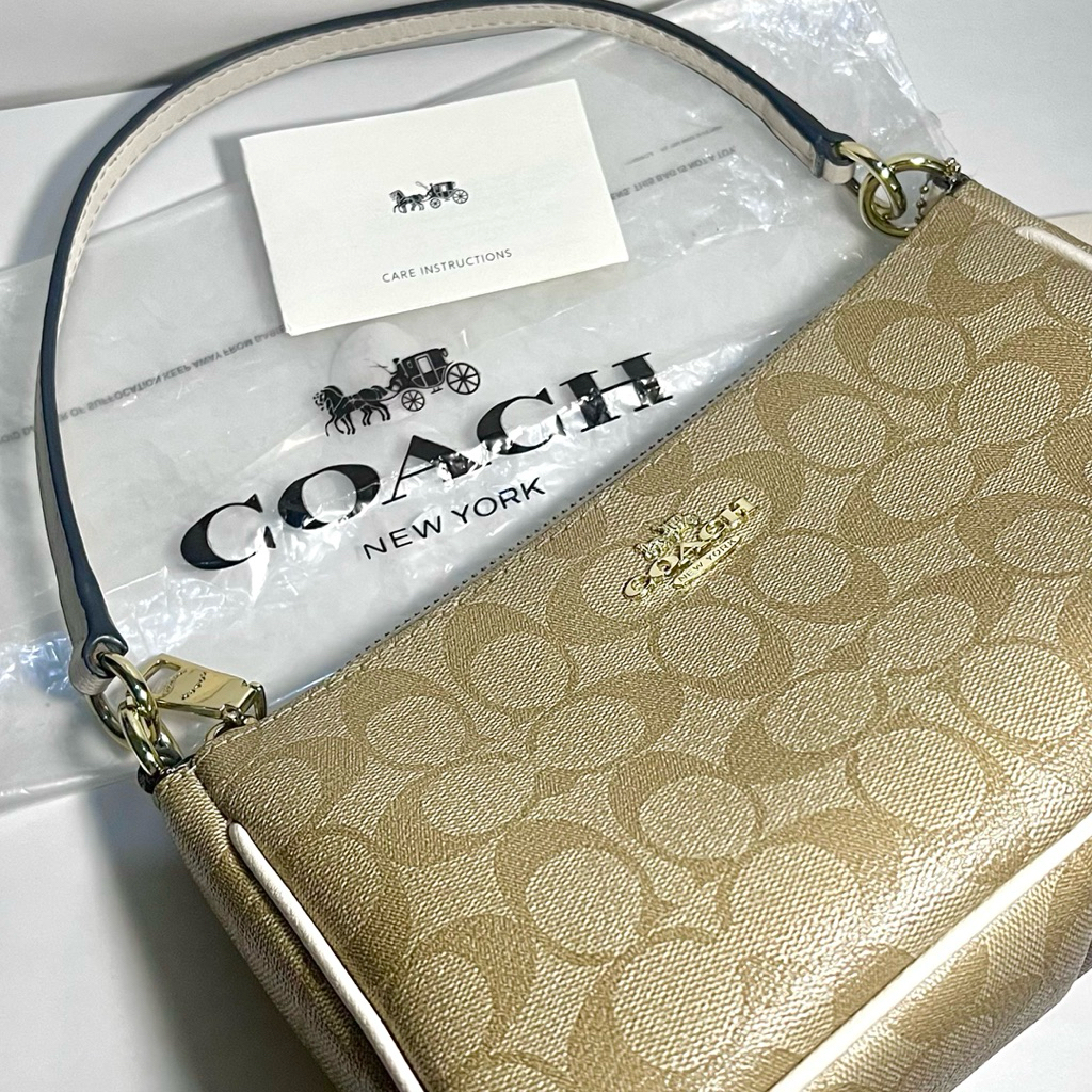 Coach Top Handle Khaki White Shoulder Bag | Coach Bag | Preloved Tas Coach