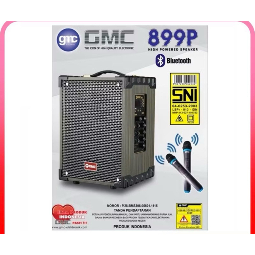 Speaker GMC 899P Bluetooth Karaoke Guitar XBass 2 Mic Wireless Original High Power Speaker GM