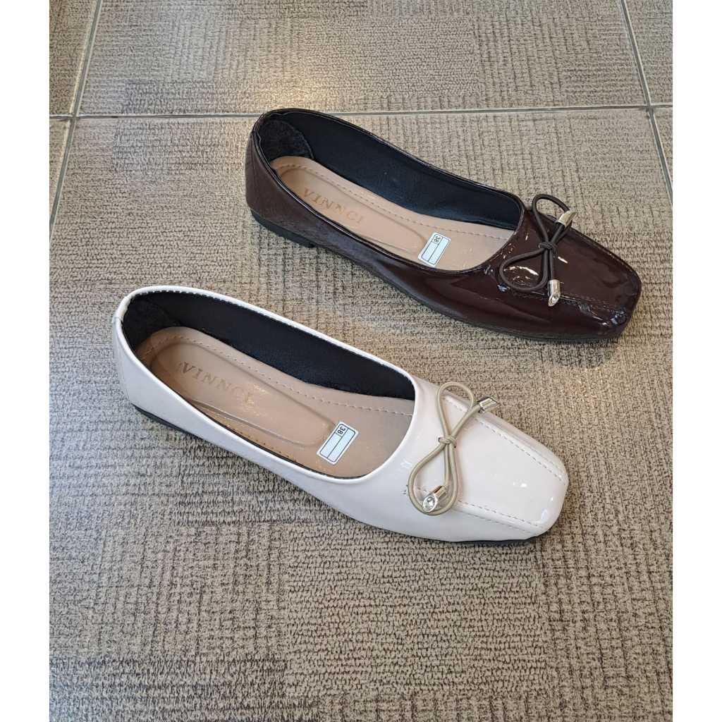 KDS | VNC Sepatu Flat Shoes Wanita Vincci Square Toe Glossy Balerina Pita Premium Import Sepatu Kerj