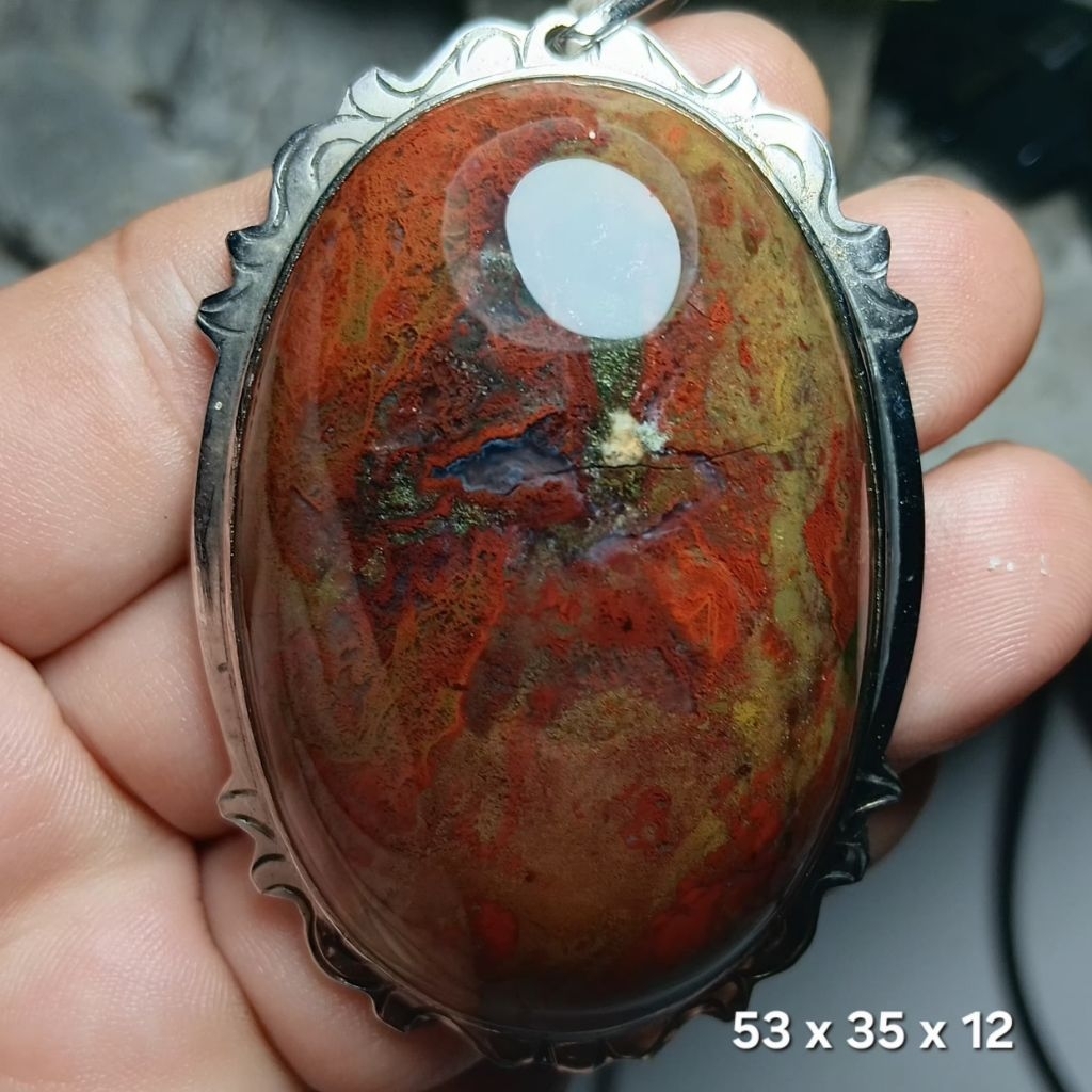 LIONTIN AKIK PANCAWARNA BLOOD STONE RING MONEL
