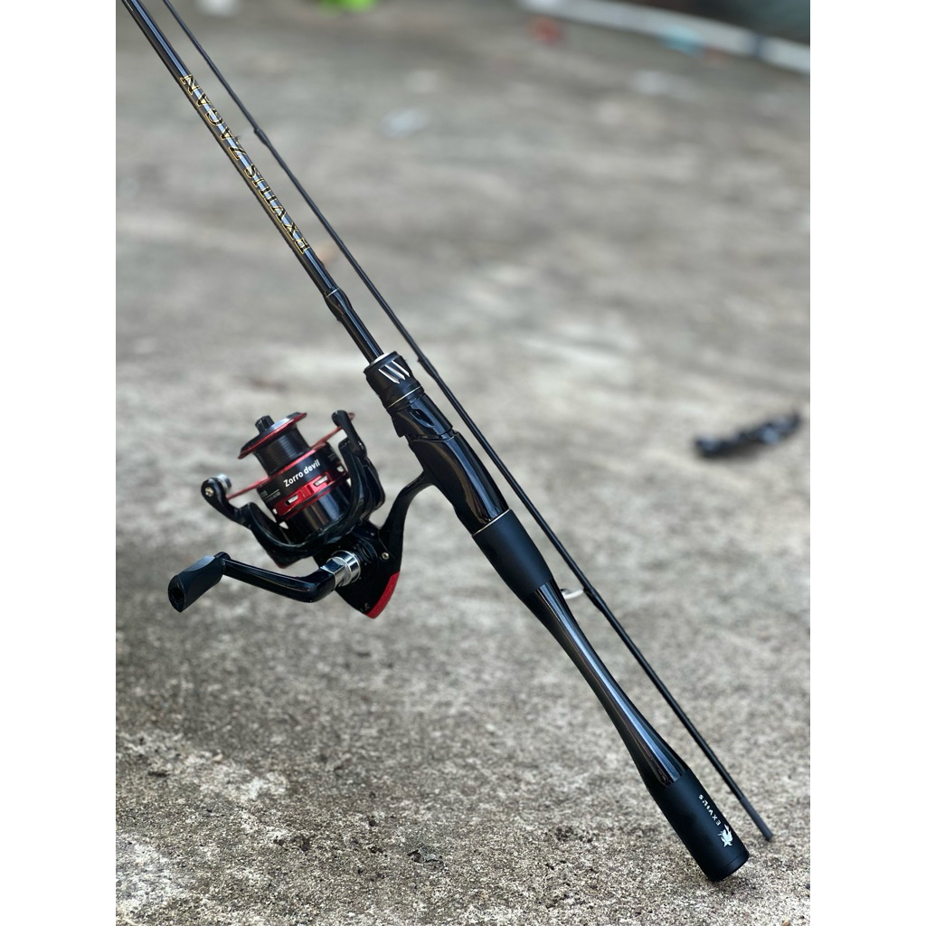 Satu set reel spining zorro devil metal joran exvius zagan carbon padat ring fuji medium