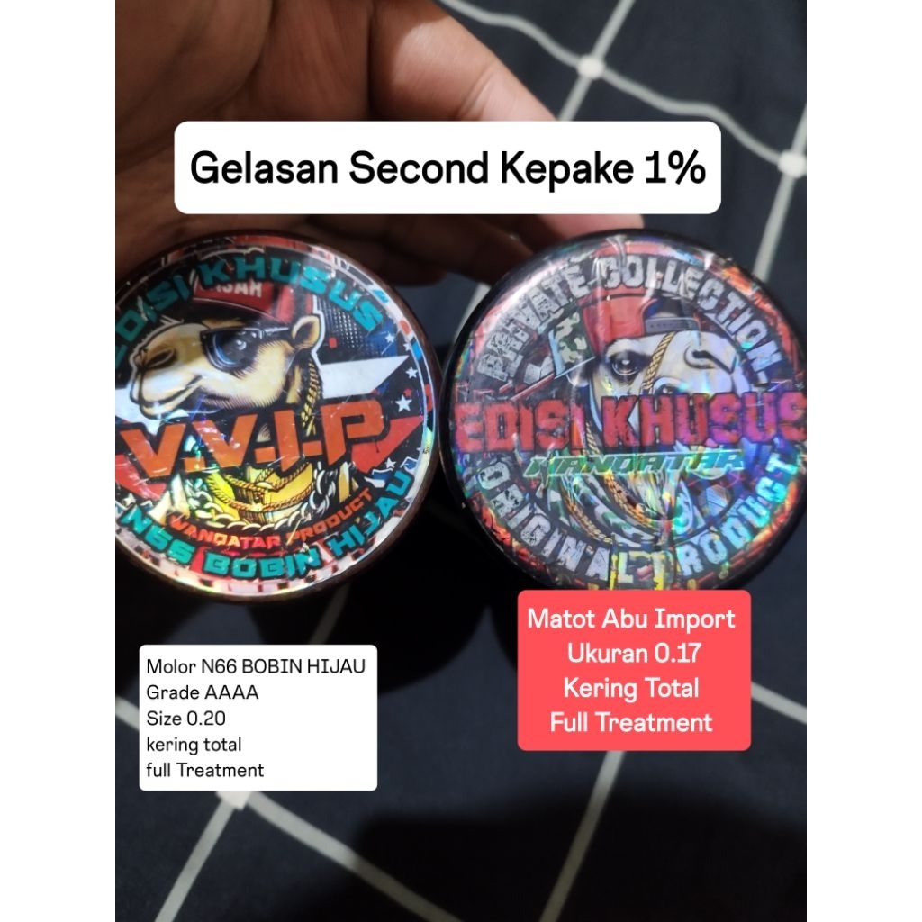 Gelasan VVIP Senar MOLOR Size.020 VVIP 6000 yard N66 Bobin Hijau dan Matot 0.18