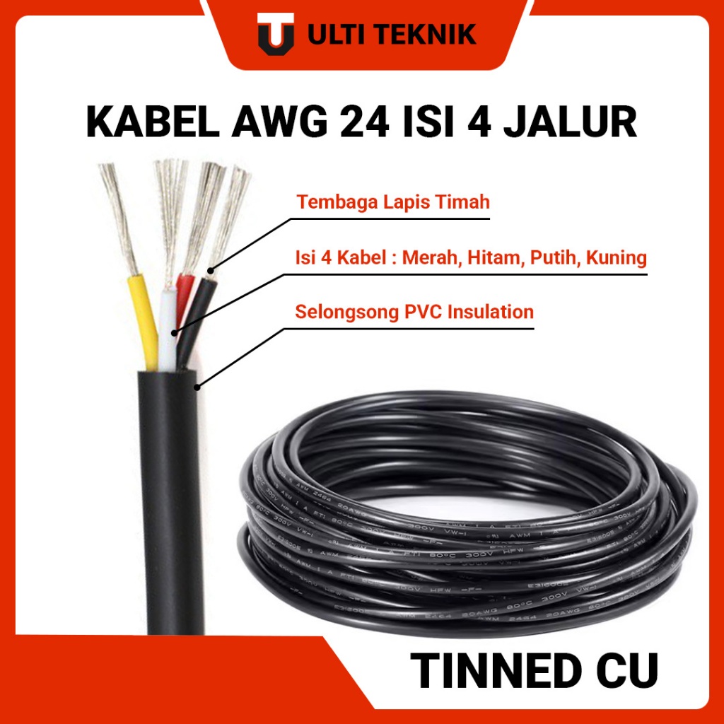 Kabel AWG 24 Isi 4 Jalur Tinned CU + selongsong