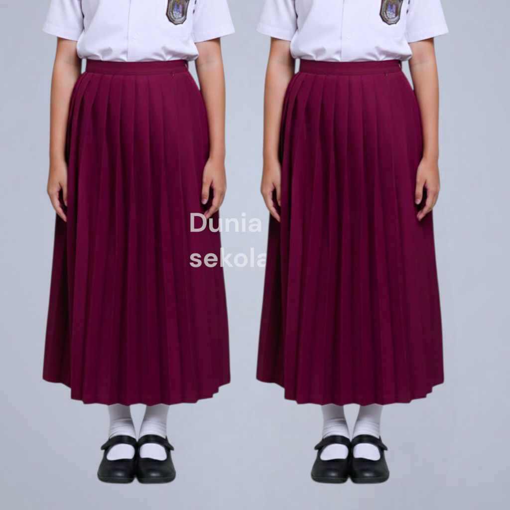 Rok Sekolah SD MI Panjang Merah Tua Maroon Bahan Rapilo Tebal Premium