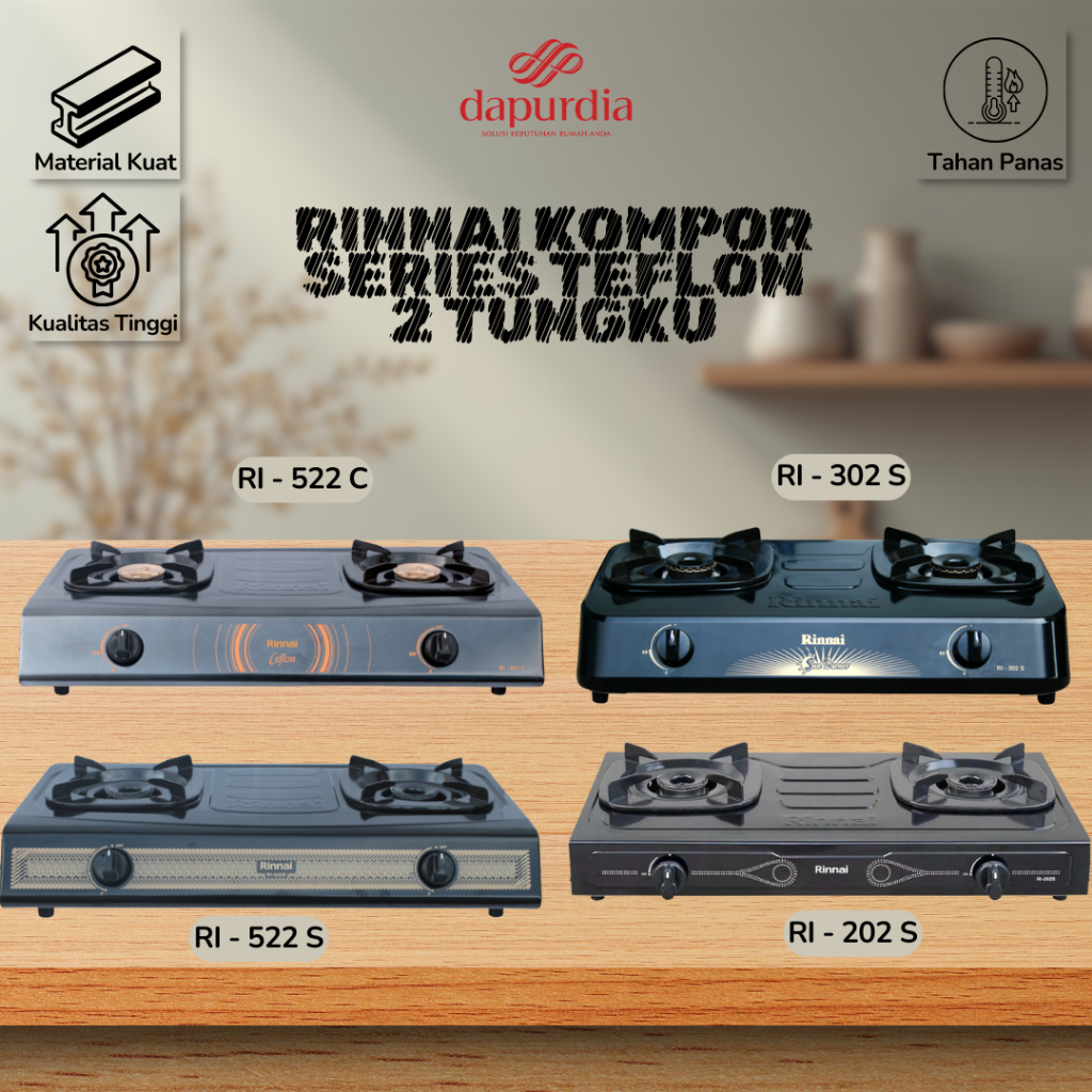 RINNAI Kompor Gas 2 Tungku Series Ceflon Dan Stainless