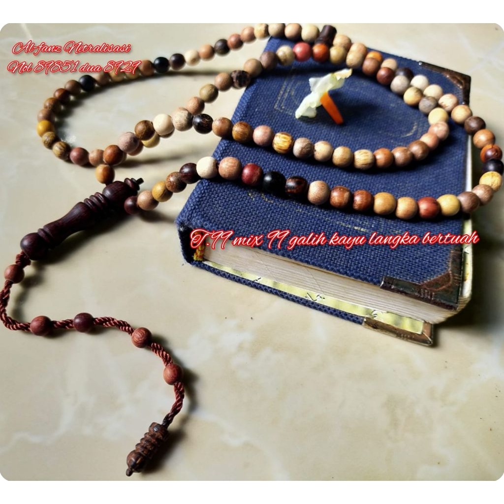 Tasbih 99 kombinasi 99 galih kayu langka bertuah bit 8mm asli bersertifikat