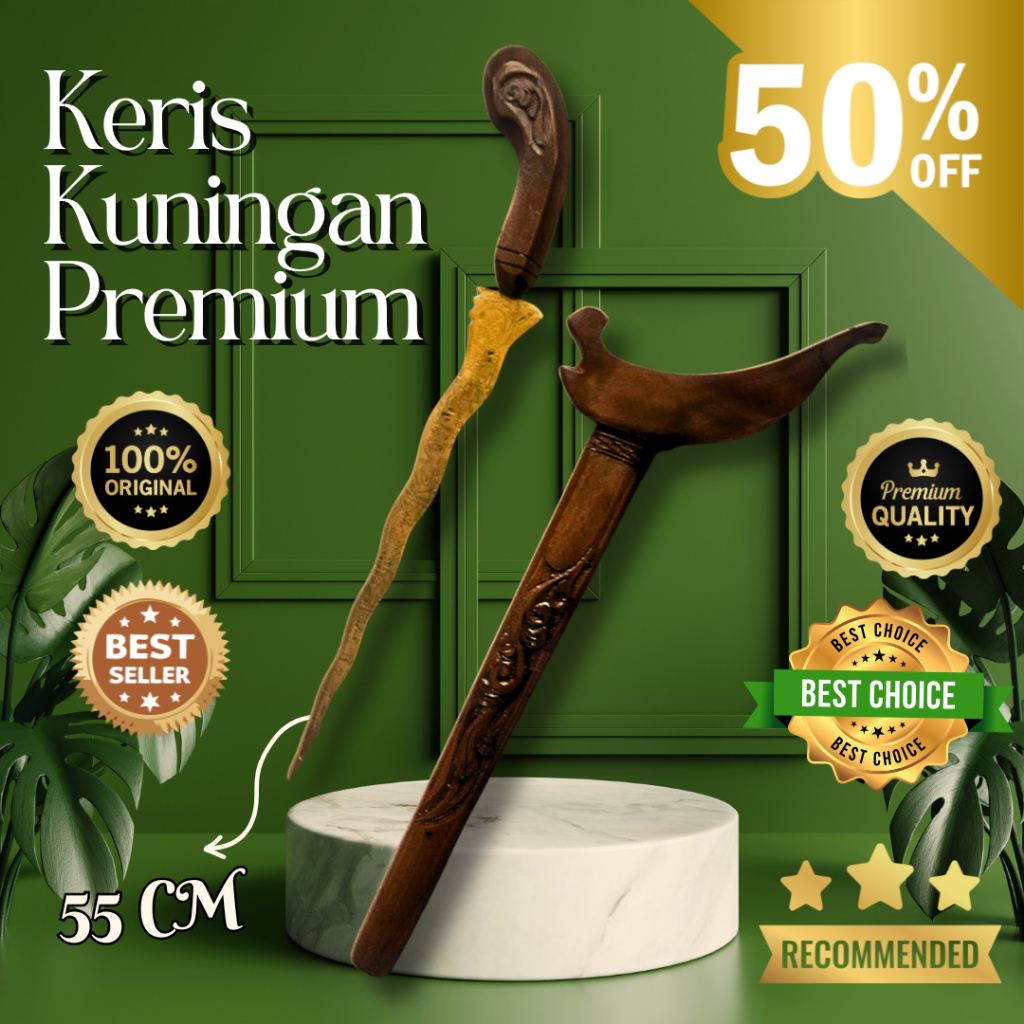 TERLARIS Keris Kuningan asli Panjang PREMIUM Motif Ukir Lafadz Ukir Nusantara 45Cm
