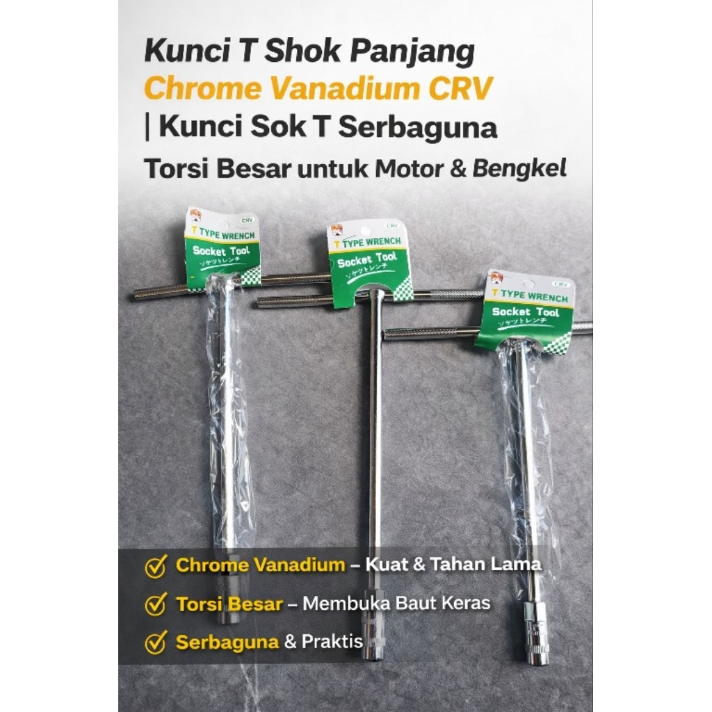 Kunci  Shok T Panjang Chrome Vanadium CRV Kunci Sok T Serbaguna Torsi Besar untuk Motor & Bengkel