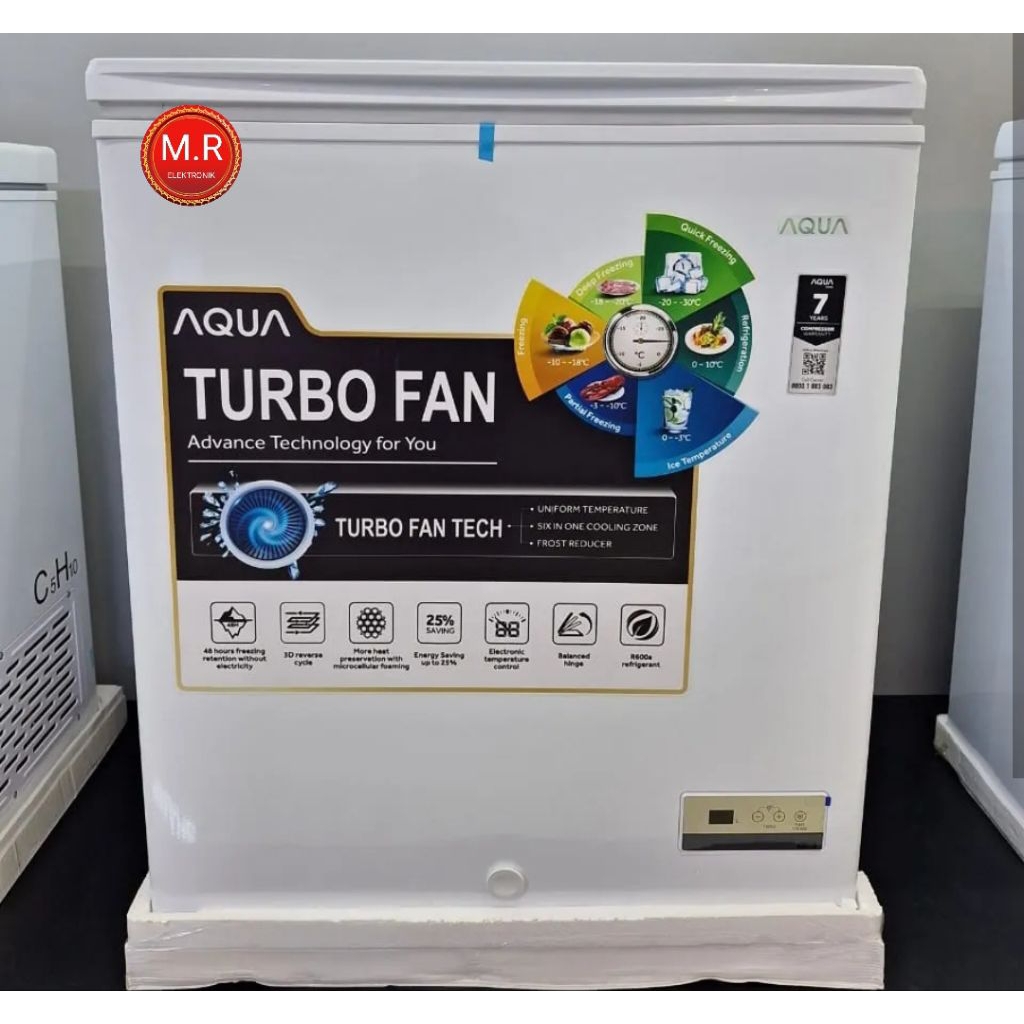 CHEST FREEZER AQUA TURBO FAN AQF-150TF  146 LITER GARANSI RESMI 7 TAHUN