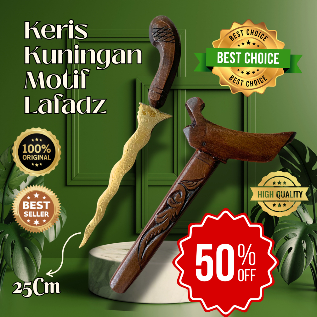Keris Kuningan Lafadz Asli Ciwidey Premium Terbaik 25Cm Keseluruhan