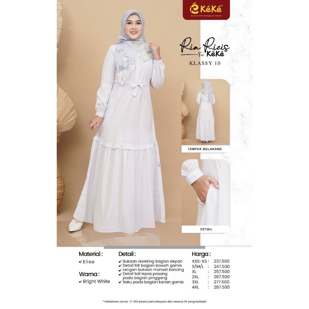 Keke Gamis Dewasa Polos Series Ria Ricis Klassy 10 Bright White Gamis Putih Gamis Simple Putih Bersi