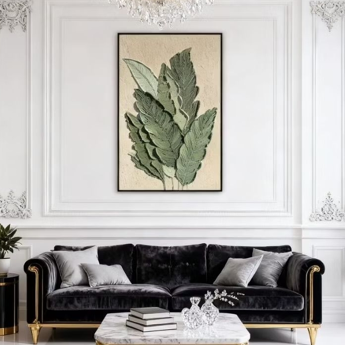 Lukisan Daun 3D Teksture Abstrak Modern Kanvas - Dekorasi Dinding Ruang Tamu Premium - Hiasan Mewah 