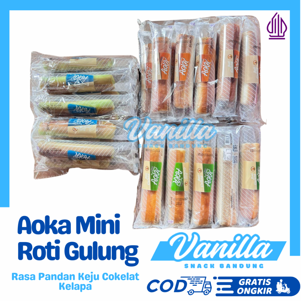 AOKA Roti Gulung Mini 1 Pack 10pcs 20gr Cokelat Kelapa Pandan Keju