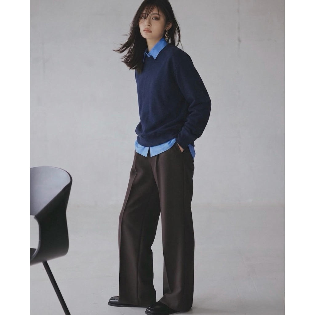 Mila Owen Navy Blue Sweater Women Japanese Brand Knitwear Long Sleeve Crewneck Plain Casual Top Prel