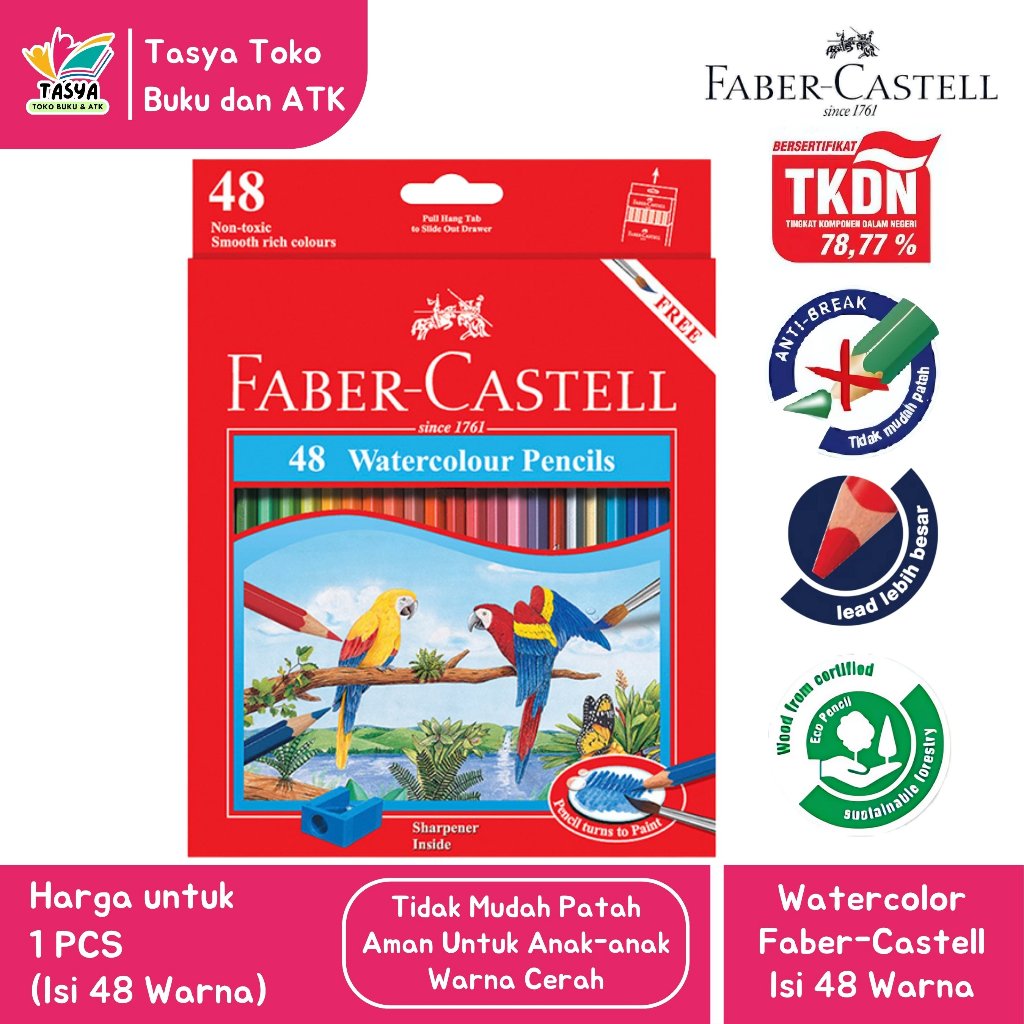 [FABER CASTELL] Watercolor Pencil / Pensil Warna Cat Air Isi 48 Warna Panjang