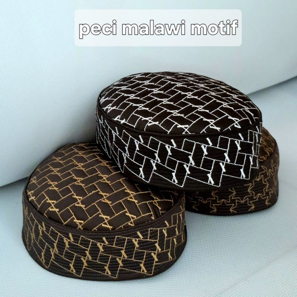 (peci tinggi 6cm)/kopiah malawi motif / kopiah pakistan motif bordir premium
