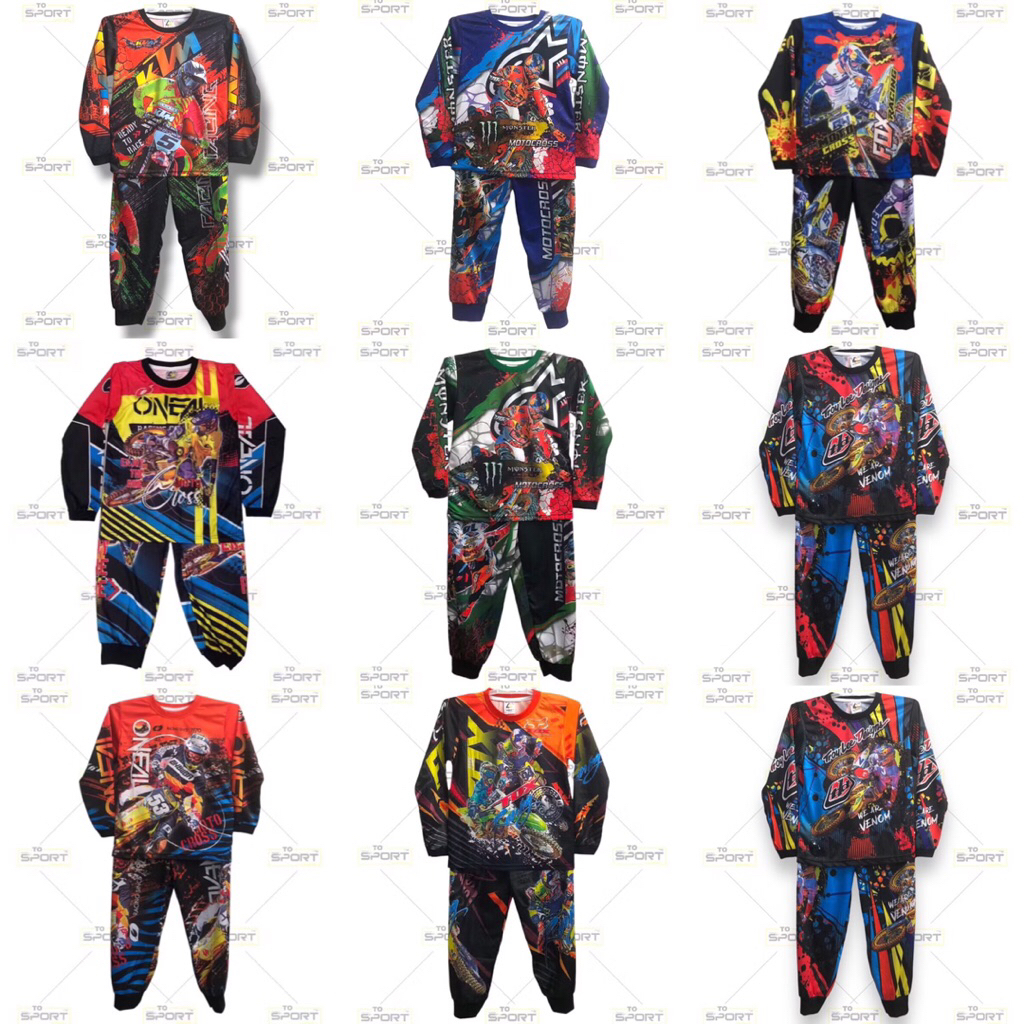 SETELAN ANAK MOTOCROSS TRAILL LENGAN PANJANG FULL PRINTING/BAJU SET ANAK SEPEDA CROSS /BAJU OLAHRAGA